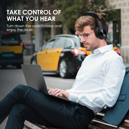 Siindoo JH-ANC923 Active Noise Cancelling Wireless Headset - Foldable Over-Ear Bluetooth Headphones with Mic, Hi-Fi Stereo & Deep Bass
