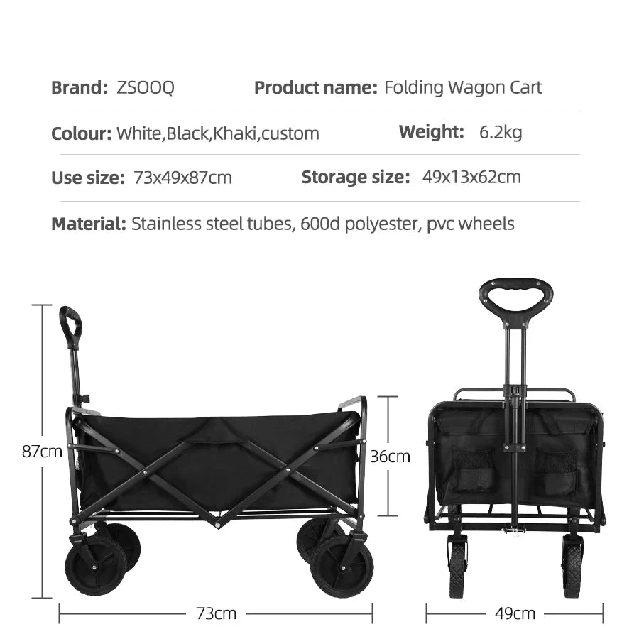 Heavy Duty Large Capacity Folding Wagon – Collapsible Portable Utility Cart for Shopping, Beach & Garden