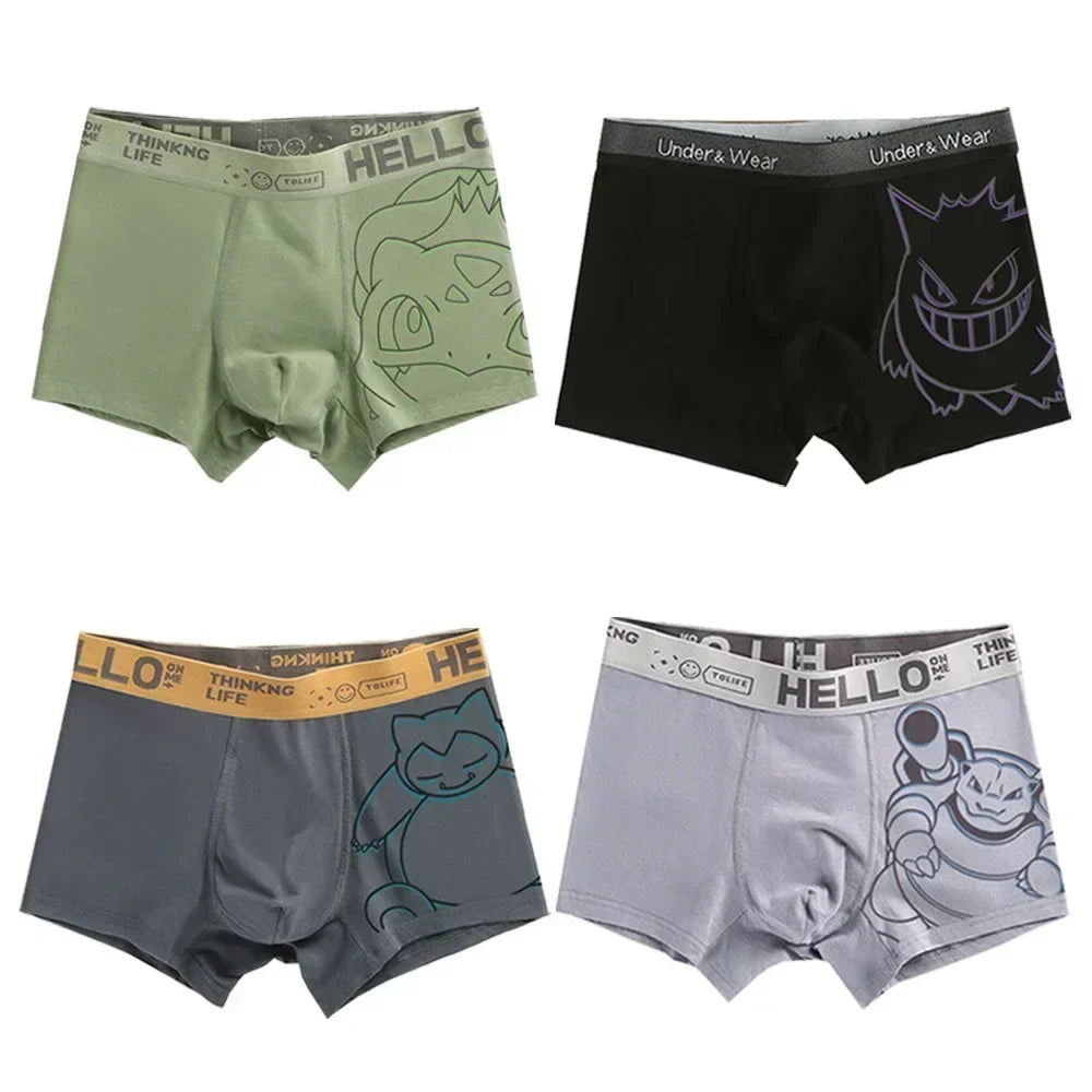 Pokémon Anime Boxer Briefs - Men’s & Boys’ Charmander, Charizard, Bulbasaur, Gengar & Pikachu Underwear