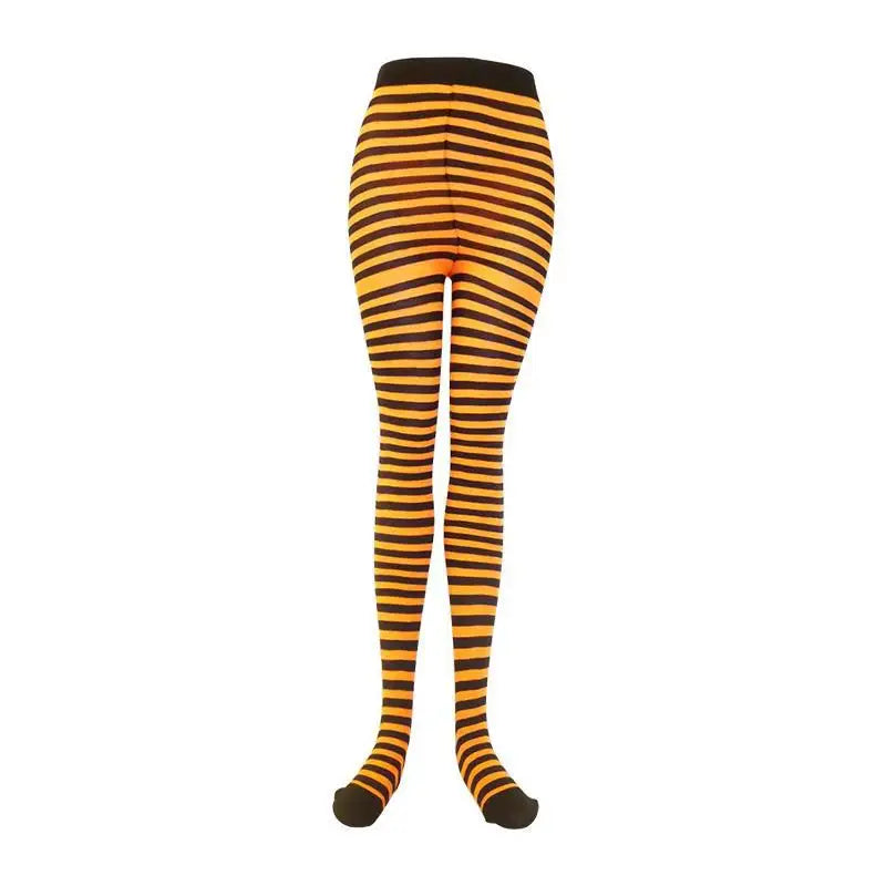 Goth Punk Women’s Rainbow Striped Pantyhose – High Waist Slim Leggings for Halloween Christmas Cosplay