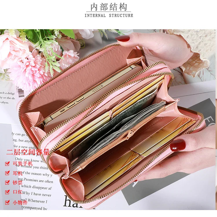 Long Women’s PU Leather Wallet – Double Zipper Tassel Clutch with Coin Purse & Card Holder
