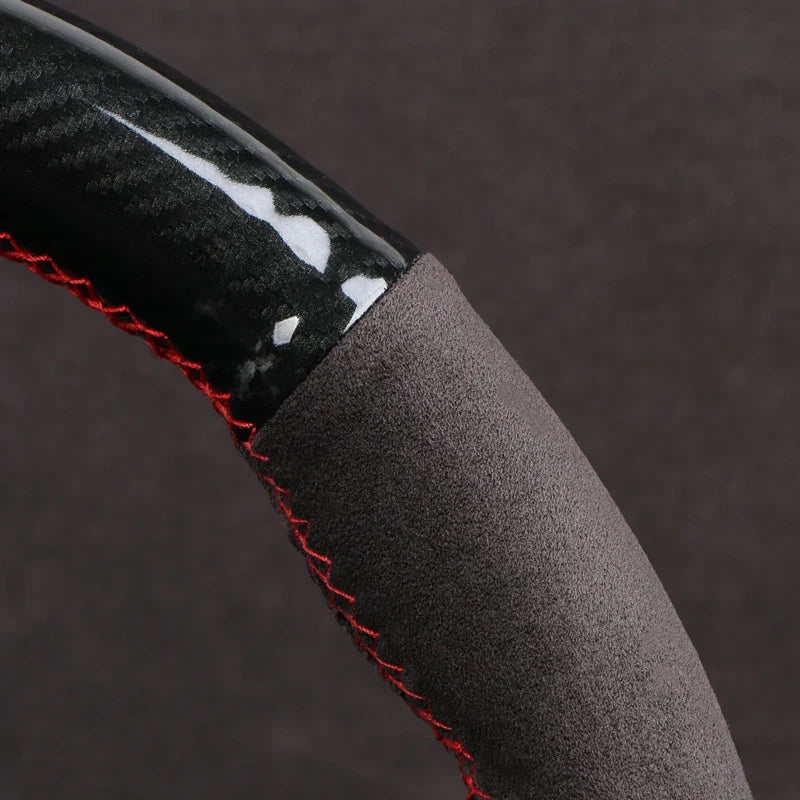 Dual-Tone Carbon Suede Steering Wheel Cover — Non-Slip, Soft Comfort, Universal Fit for Round & D-Type Wheels