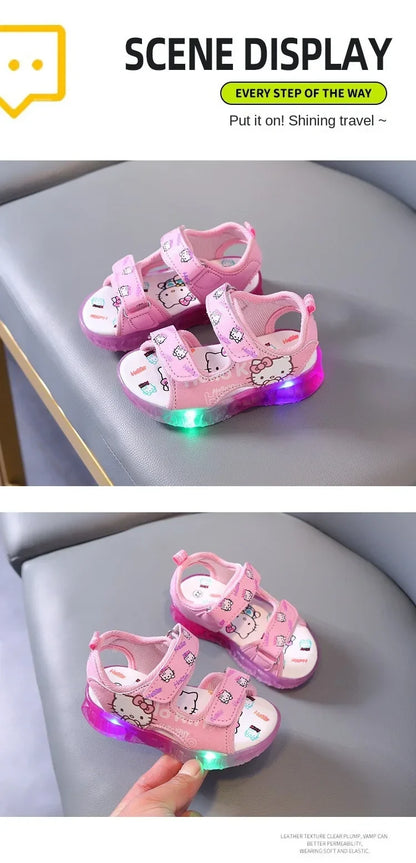 2024 Summer Baby Girls LED Hello Kitty Sandals — Cute Anti-Slip Beach & Outdoor Shoes
