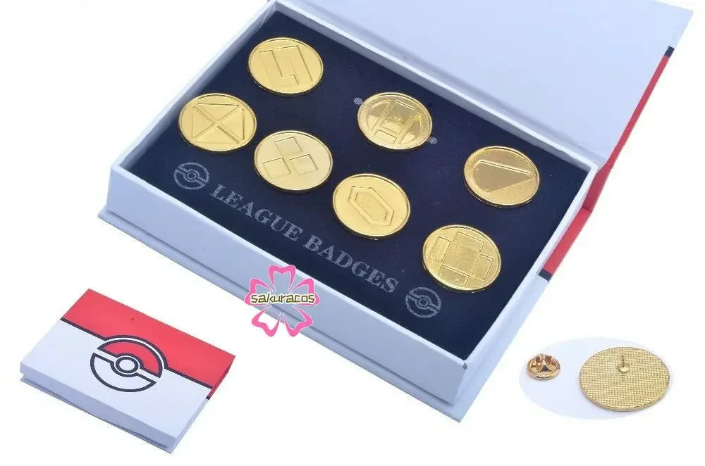 Set of 8 Pokémon Gym Badge Pins – League Region Brooches from Kanto, Johto, Hoenn, Sinnoh, Unova, Kalos & Orange Islands
