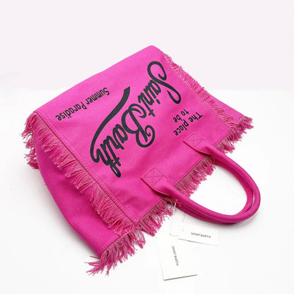 SAINT BARTH Autumn Winter Plush Towel Bag – Women’s Large Capacity Striped Casual Handbag with Tassel