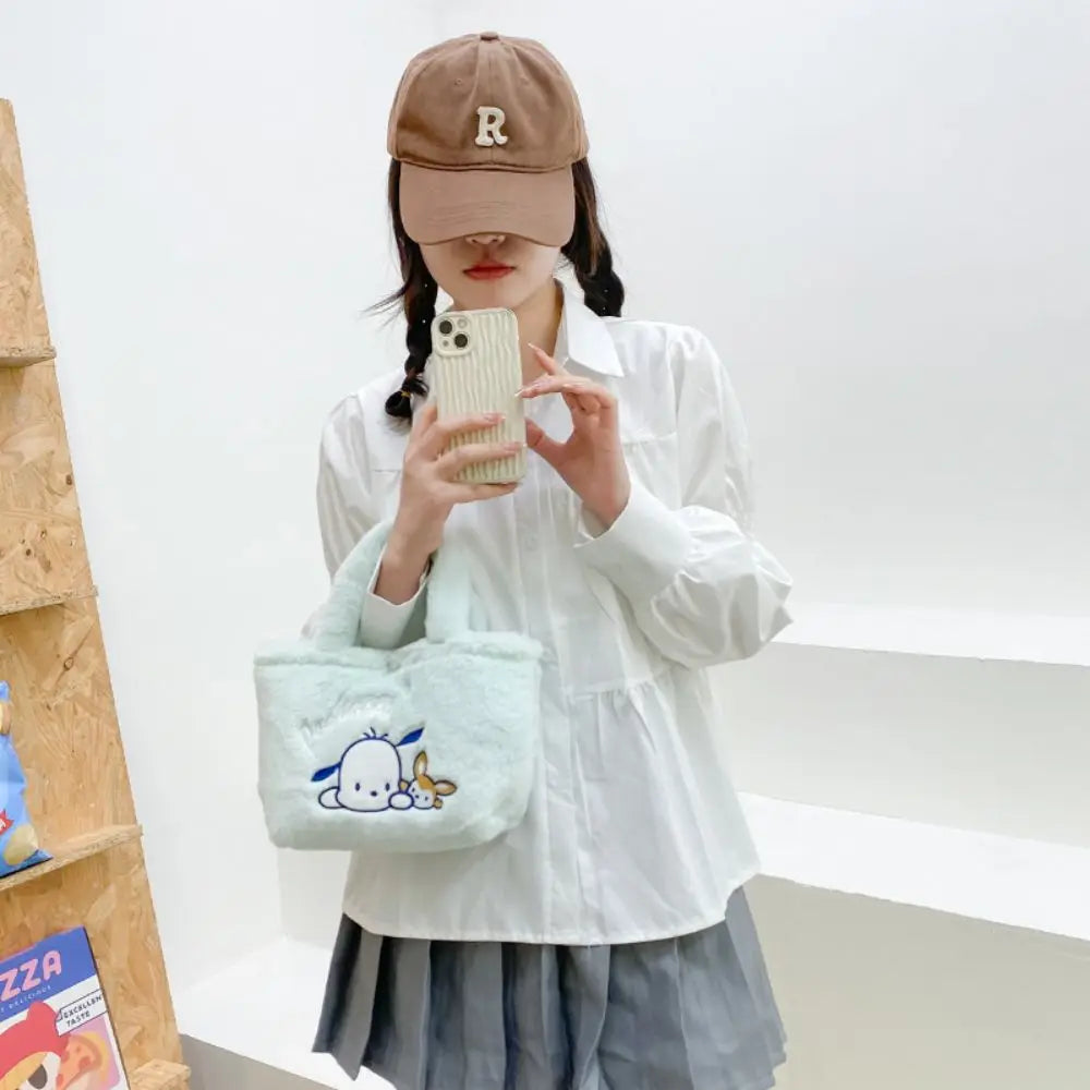 Sanrio Anime Plush Handbag – Hello Kitty, My Melody, Cinnamoroll & Kuromi Shoulder Cosmetic Bag