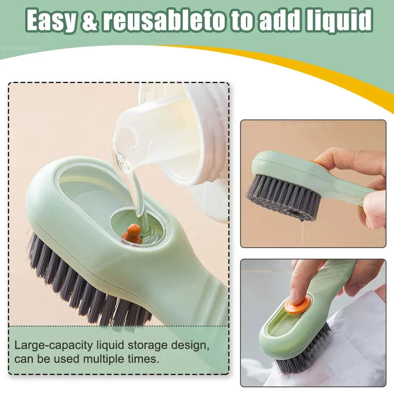 1/2 Piece Automatic Liquid Discharge Shoes Brush - Multifunction Press-Out Cleaner with Soft Bristles, Clothes Brush Cleaning Tool