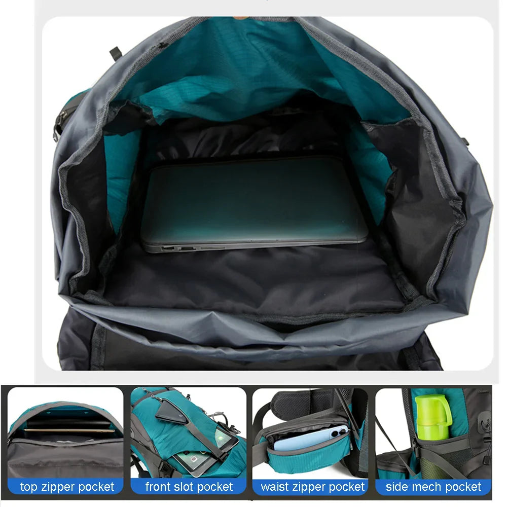 70L Nylon Camping Backpack with Rain Cover — Outdoor Hiking, Mountaineering & Travel Daypack for Men