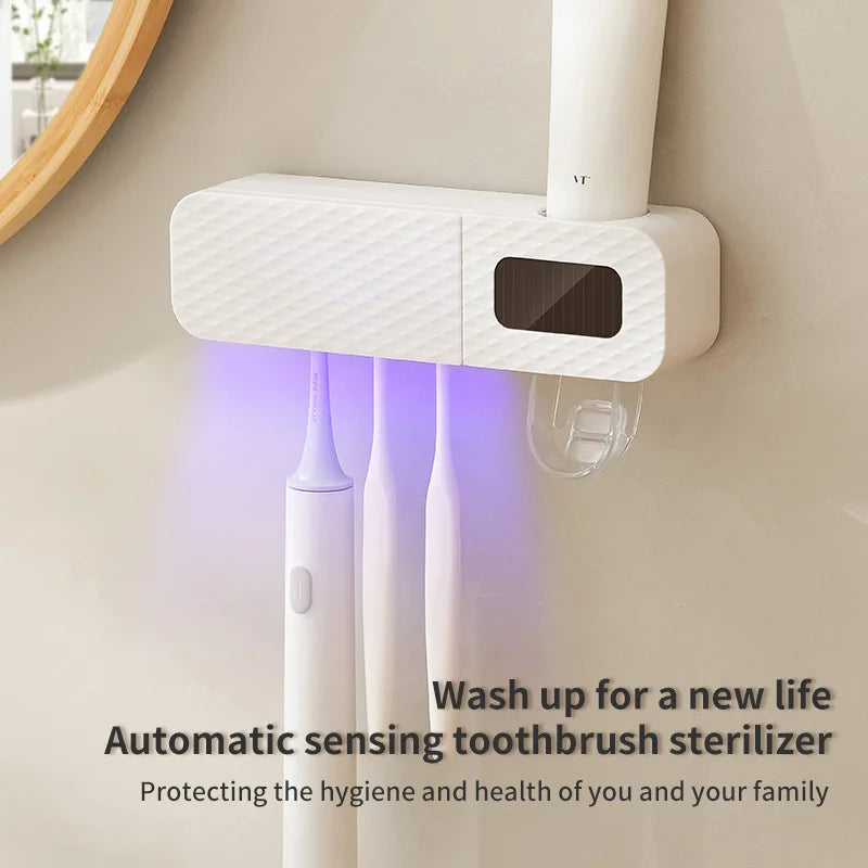 Smart Wall-Mounted Toothbrush Rack – 3-Slot Toothbrush Dryer with Toothpaste Dispenser for Home Use