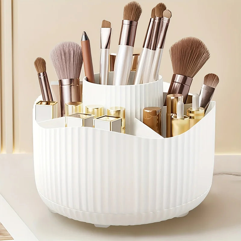 360° Rotating Makeup Brush Holder - 5 Slot Cosmetic Organizer for Brushes, Skincare & Vanity Storage