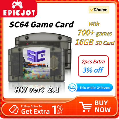 EPICJO SummerCart 64 Open Source N64 Game Card – 700+ Games & 64DD Compatibility, Includes Free 16GB SD Card for Nintendo 64