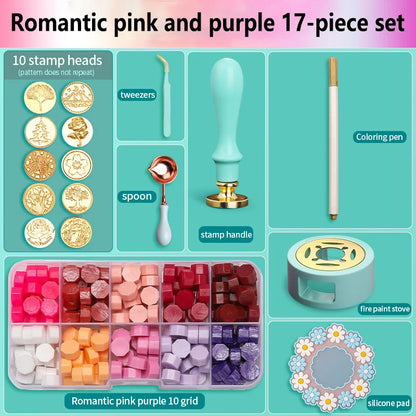 Wax Seal Stamp Kit with Storage Box & Furnace - Craft Supplies for Christmas & Wedding Invitation Decoration
