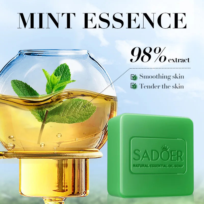 Peppermint Essential Oil Handmade Soap – Kojic Acid & Turmeric Brightening Body & Hand Cleansing Bar for Skin Whitening Care