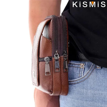 Men’s Leather Vintage Waist Bag – Phone Holster Pouch for Travel, Hiking & Outdoor Use