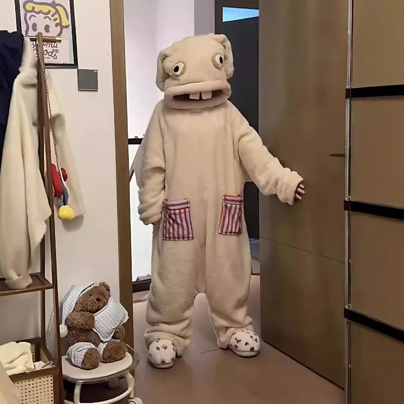 Raving Rabbids Cosplay Onesie - Flannel Jumpsuit Costume for Adults & Kids, Halloween Sleepwear Gift