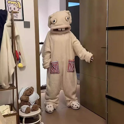 Raving Rabbids Cosplay Onesie - Flannel Jumpsuit Costume for Adults & Kids, Halloween Sleepwear Gift