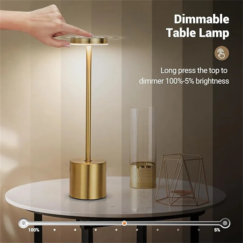 Classic USB Rechargeable Table Lamp – Stepless Dimming Touch Desk Lamp with 3 Colors for Bedside, Hotel & Bar Decoration