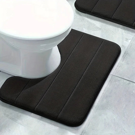 Pure Color Stripe Bathroom U-Mat Carpet - Soft Non-Slip, Quick-Dry Toilet & Shower Mat for Family Bathroom