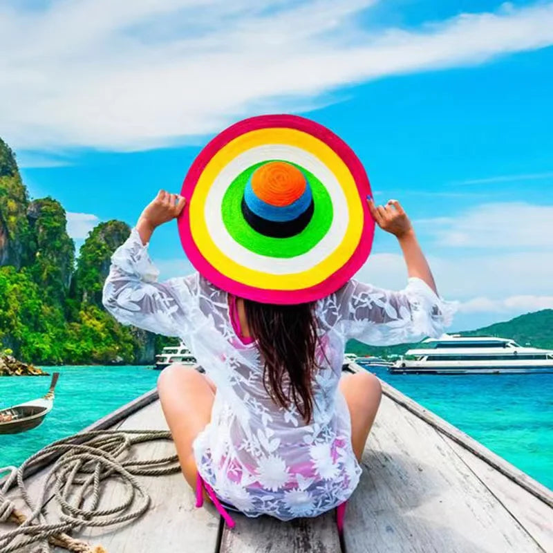 70cm Oversized Wide Brim Sun Hat - Large UV Protection Beach Straw Hat for Women's Summer Travel - Floppy Foldable Chapeaux