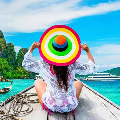 70cm Oversized Wide Brim Sun Hat - Large UV Protection Beach Straw Hat for Women's Summer Travel - Floppy Foldable Chapeaux