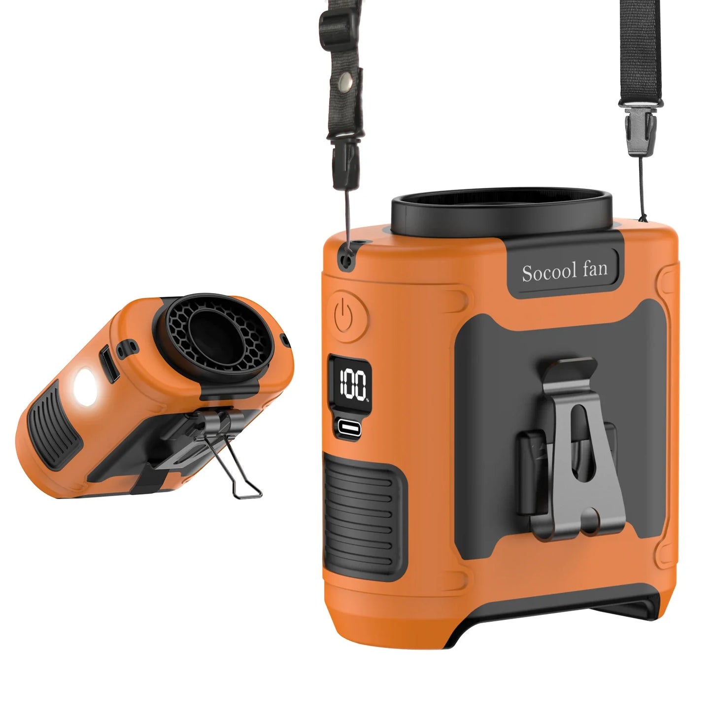 Socool 10000mAh Portable Waist & Neck Fan — Handheld Ultra-Strong Wind with Phone Charging & LED Light for Outdoor Work