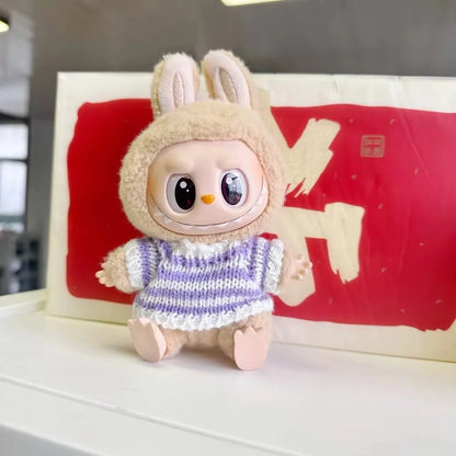 Labubu Striped Sweater Outfit - Matching Hat Pendant, Customizable Doll Accessories