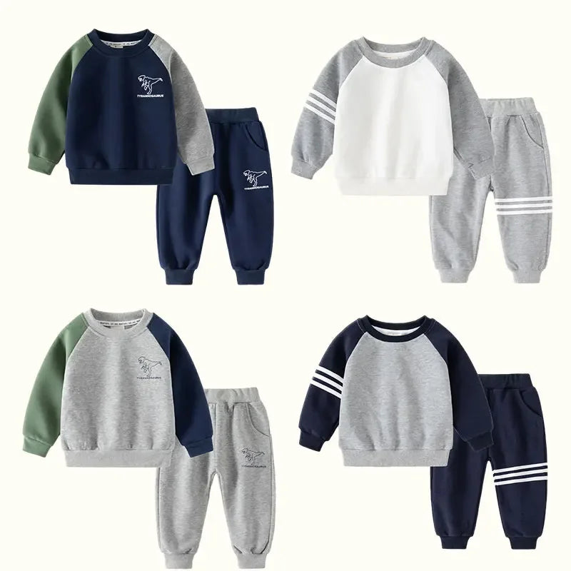 New Spring Autumn Kids Clothes Set – Patchwork Two-Piece Casual Tracksuit for Boys, Tops & Pants