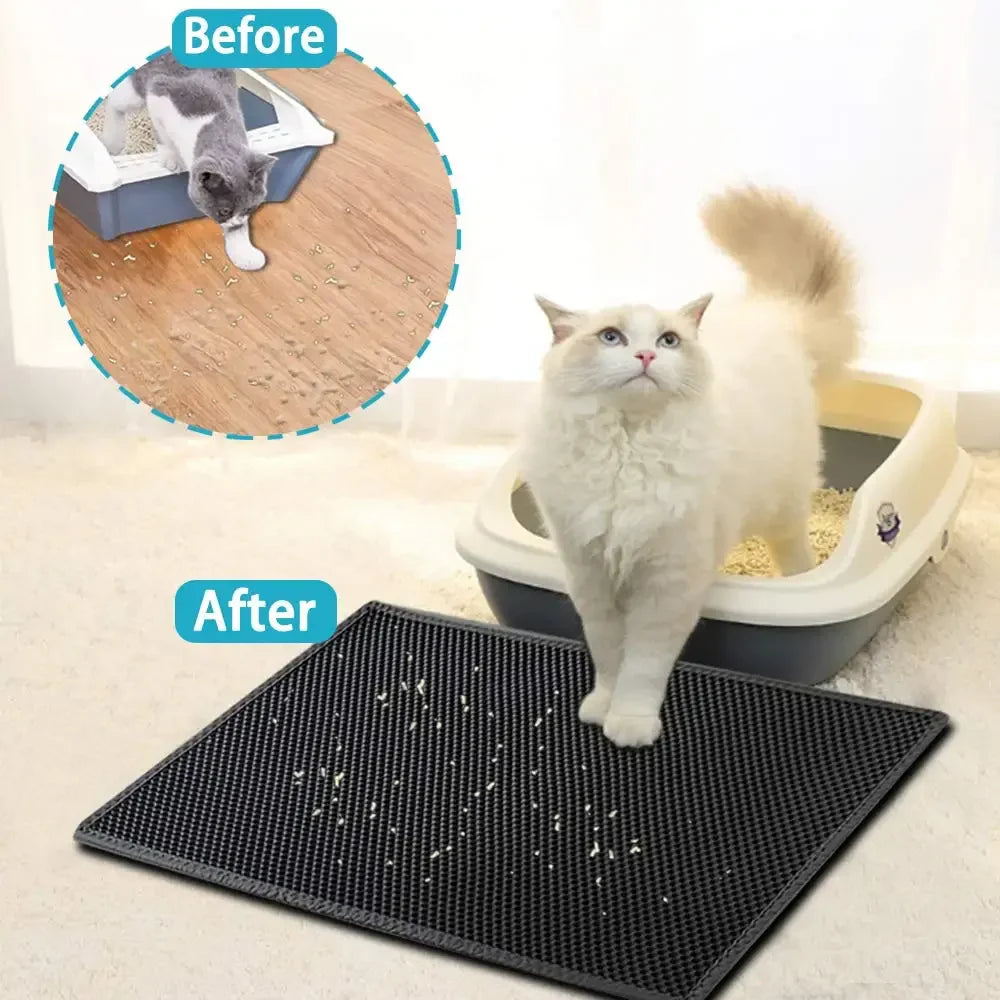 Double Layer Waterproof Cat Litter Mat: Non-Slip Sand Pad with Washable Bed Mat - Keep Your Home Clean with this Cat Litter Box Accessory