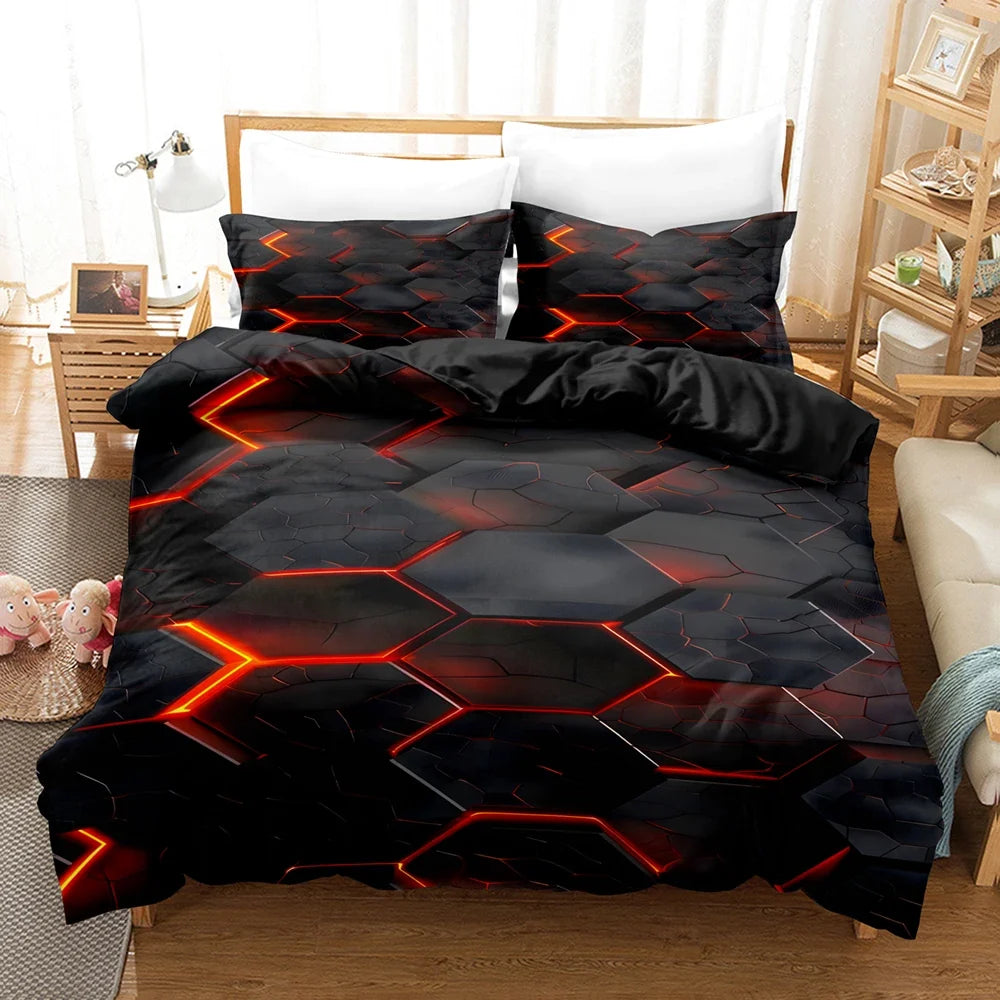 Colorful Glowing Polygon Grid Bedding Set - Duvet Cover with Pillowcases for Twin, Queen & King Sizes
