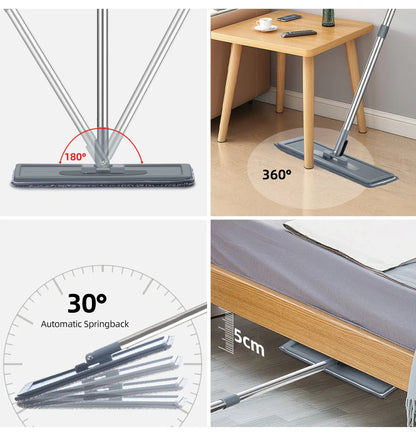 Hands-Free Flat Floor Mop & Bucket Set — Professional Home Cleaning System with Washable Microfiber Pads for Hardwood Floors