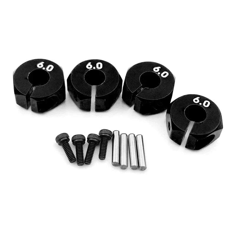 4PCS Aluminum Wheel Hex Hubs — 12mm Drive with Pins & Screws, 5/6/7mm Thickness for RC Cars, Crawlers, HSP, Tamiya, SCX10 & Slash