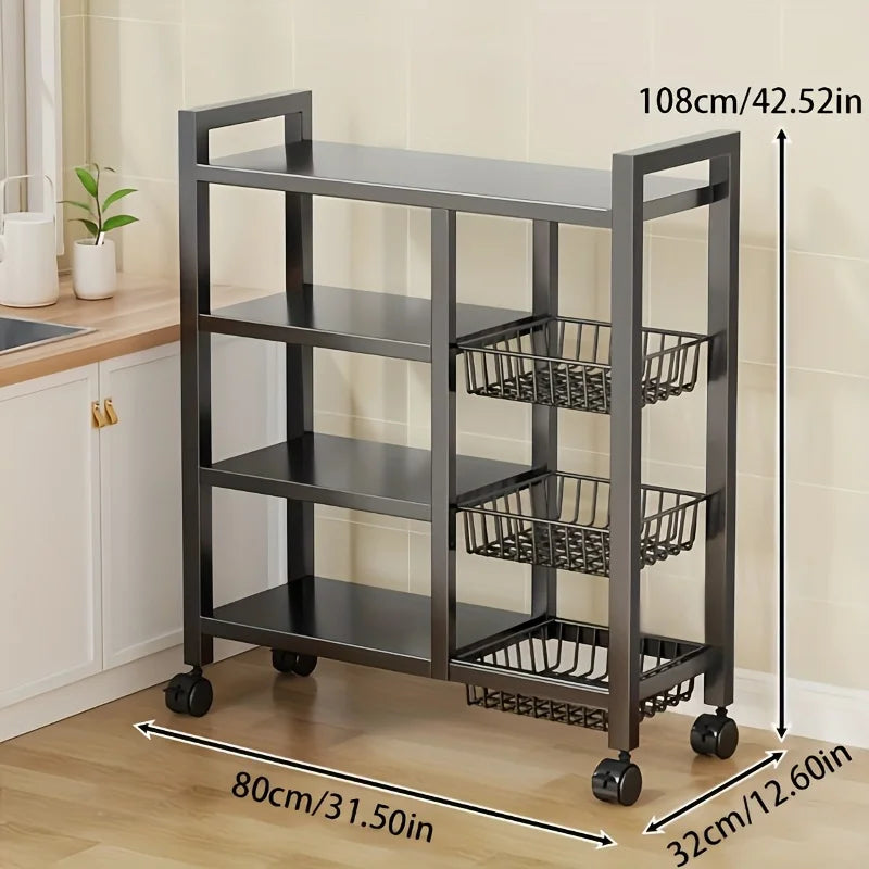 Heavy-Duty 4-Tier Metal Mesh Basket Rack — Rolling Storage Organizer with Locking Wheels for Kitchen & Restaurant Vegetables