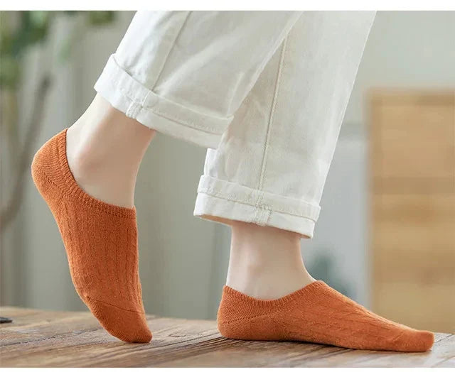 5 Pairs Women's Silicone Invisible Boat Socks - Summer Solid Color Ankle Socks, Soft Cotton Slipper, Size 35-40 EUR
