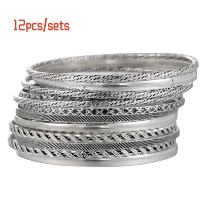 12Pcs Punk Curb Cuban Chain Bracelet Set for Women – Gold Miami Boho Thick Charm Bangles Fashion Jewelry