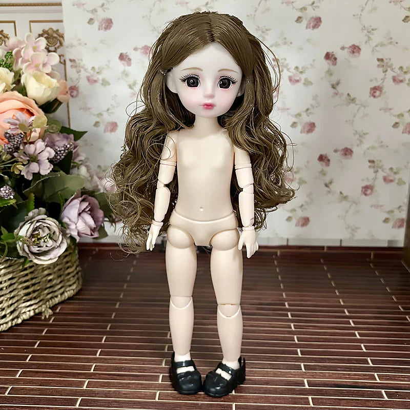 30cm 1/6 BJD Ball Jointed Doll – Starry Gray Eyes with Lolita Fashion Dress, DIY Toy Gift for Girls
