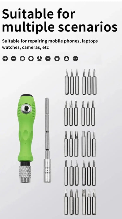 Mini 32-in-1 Precision Screwdriver Set – Magnetic Phillips Bits, Multifunctional Hand Tool Kit for Phone, Watch, Glasses & PC Repair