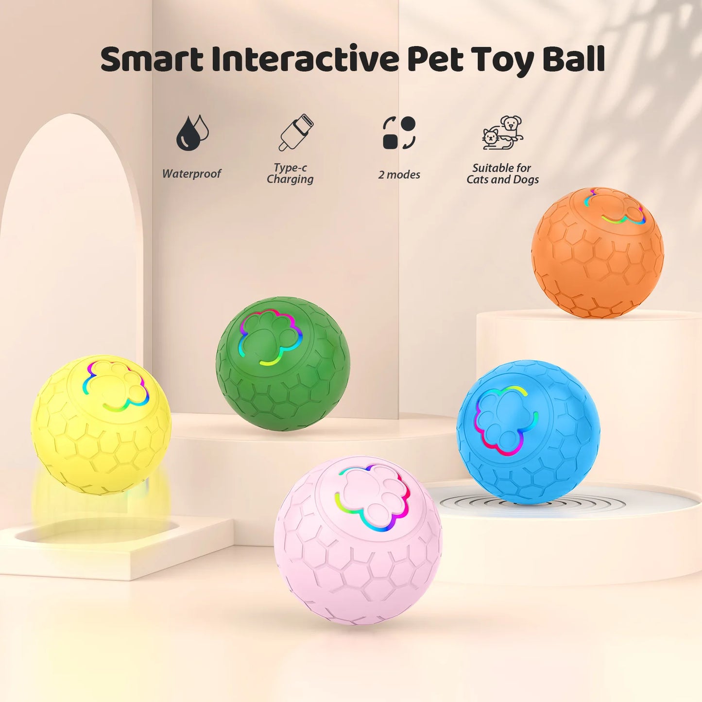 Smart Interactive Pet Ball - USB Automatic Rolling and Bouncing Toy with RGB Lights