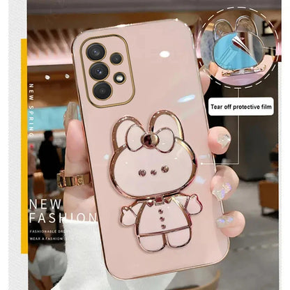 Cute Rabbit Phone Holder Case with Makeup Mirror – Compatible with Samsung Galaxy A13/A23/A32/A33/A52/A52S/A53/A72/A73 4G & 5G for Women