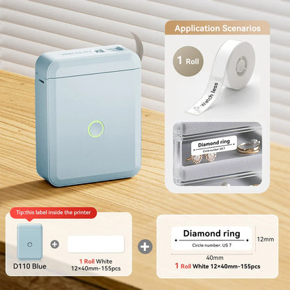 Niimbot D110 Mini Handheld Thermal Label Maker, Wireless Inkless Sticker Printer for Home & Office Organization, Portable Label Machine with Stickers
