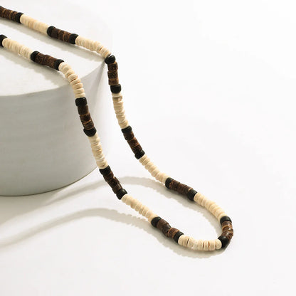 Men’s Summer Beach Wooden Bead Necklace – Handmade Tribal Surfer Jewelry with Geometric Steampunk Design