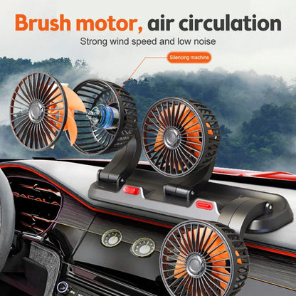 360° Adjustable Car Fan - 3-Head Automotive Electric Fan - USB/12V/24V - 2 Speeds - Silent Cooling for Home, Desk, Office & Car
