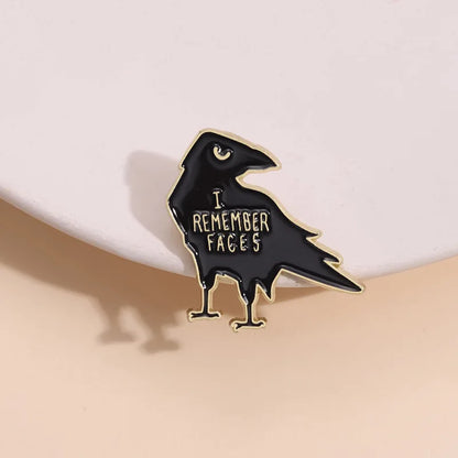 I Remember Faces Black Crow Enamel Pin – Animal Bird Metal Lapel Brooch for Backpacks & Jewelry Accessories