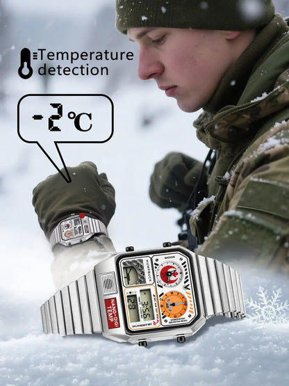 HUMPBUCK Men’s Digital Watch – Multifunctional Classic Wristwatch with Temperature, Stopwatch, Dual Time & Calendar