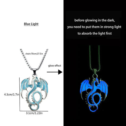 Hip-Hop Rock Dragon Necklace – Stainless Steel Chain with Luminous Alloy Pendant, Glow-in-the-Dark Night Dance Jewelry