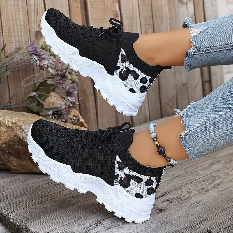 Women’s 2025 Leopard Print Sneakers – Lightweight Breathable Casual Shoes for Sale