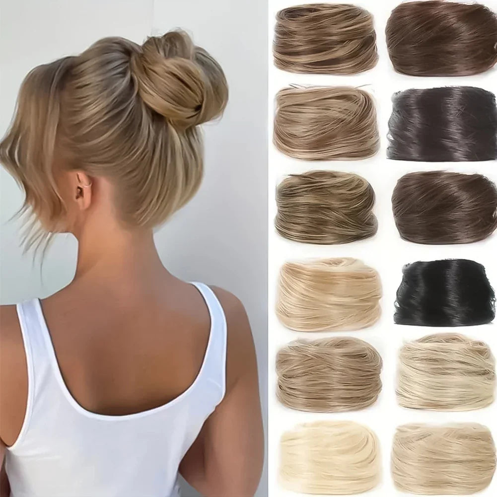 100% Human Hair Bun Ponytail Hairpiece – Brazilian Hair Scrunchie Updo, Donut Chignon Hair Extension for Women