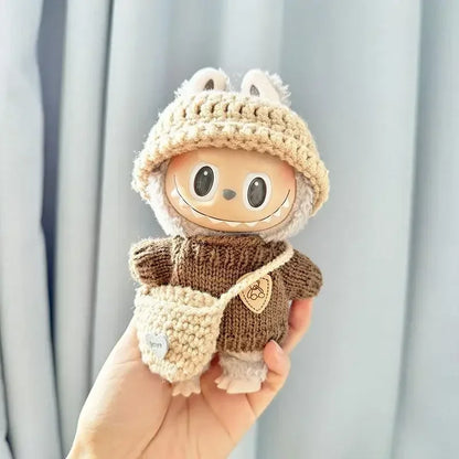 17cm Mini Plush Doll Clothes — Kpop EXO Labubu Idol V1 V2 Outfit Set with Sweater & Headband, Doll Accessories Gift