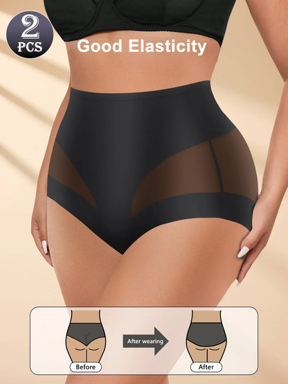 3-Pack Women's High Waist Briefs – Breathable Mesh, Belly Control Shaping Underwear