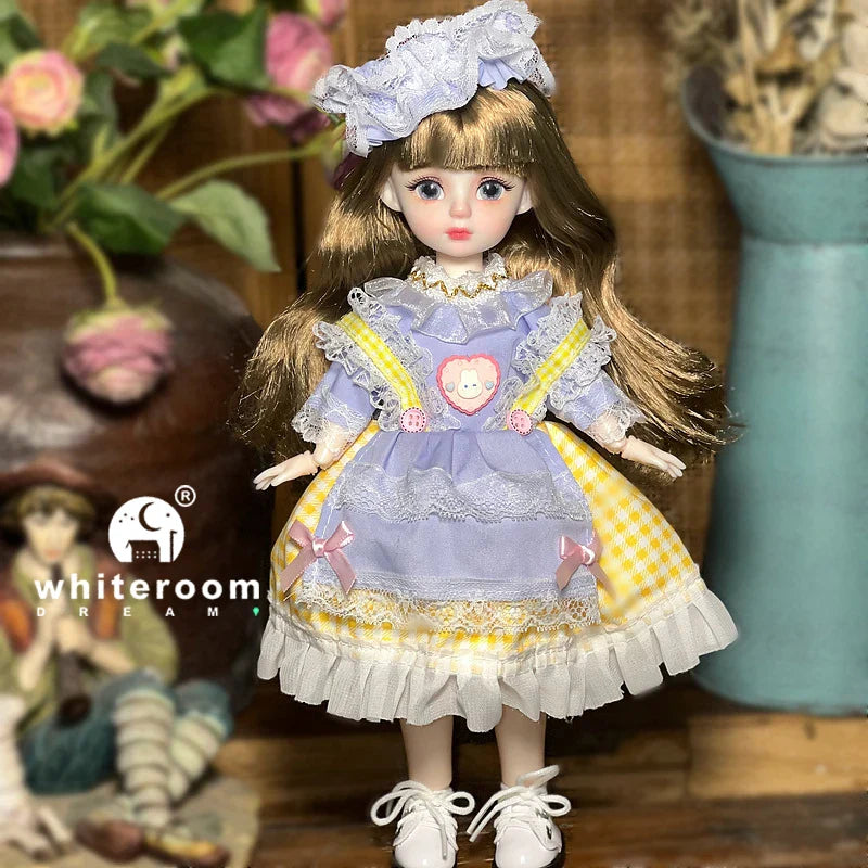 30cm 1/6 BJD Ball Jointed Doll – Starry Gray Eyes with Lolita Fashion Dress, DIY Toy Gift for Girls