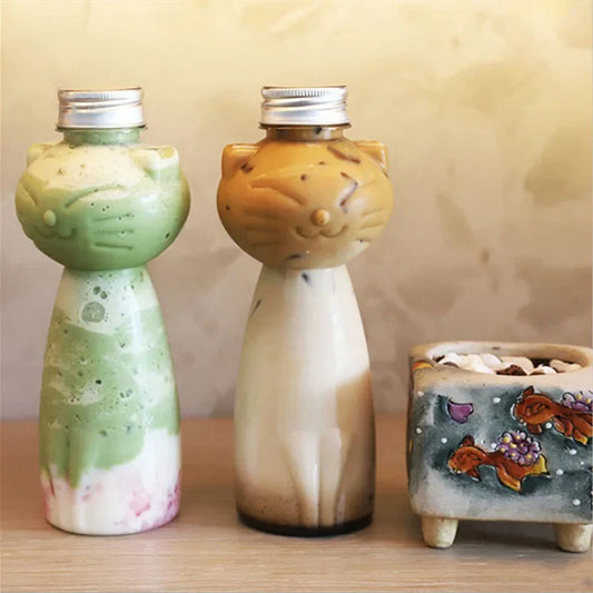 Cute Cat Shaped Water Bottle – Portable BPA-Free Drinking Cup for Milk Tea, Coffee & Juices